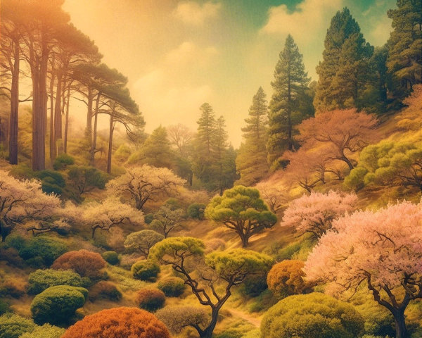 Vibrant Forest Landscape During Golden Hour