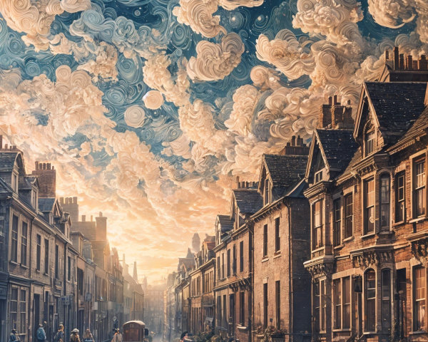 Victorian Street Scene with Vintage Vehicles and Attire
