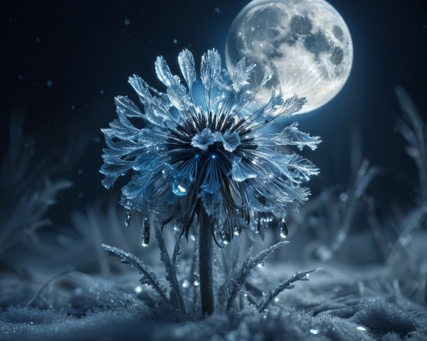Frosted Flower Sparkling Under Full Moonlight