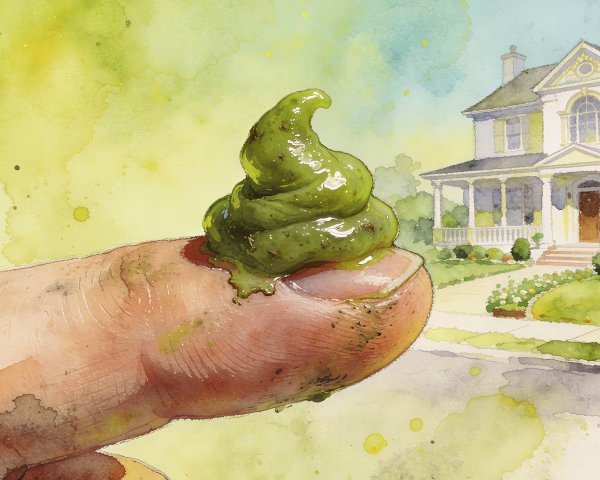 Close-Up Watercolor of Goo on Human Digit with House