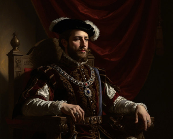 Regal Figure on Ornate Throne in Opulent Attire