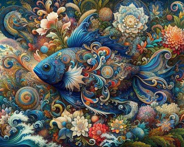 Vibrant Illustration of Fish with Floral Patterns