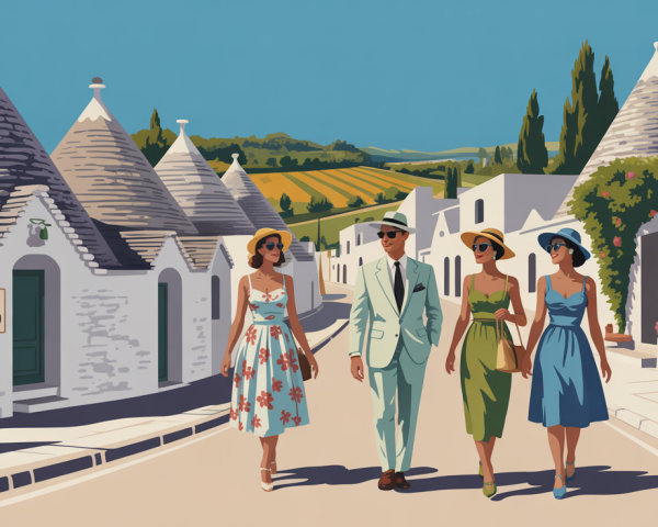 Stylish Figures in Traditional Trulli Houses of Alberobello