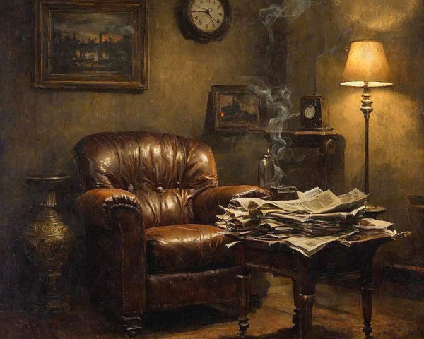 Cozy Room with Leather Armchair and Artwork