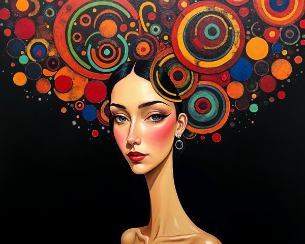 Portrait of a Woman with Colorful Circular Hair
