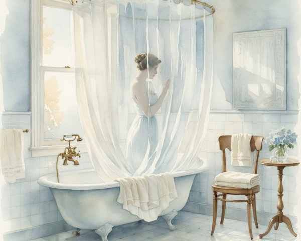 Serene Bathroom Scene with Vintage Clawfoot Bathtub