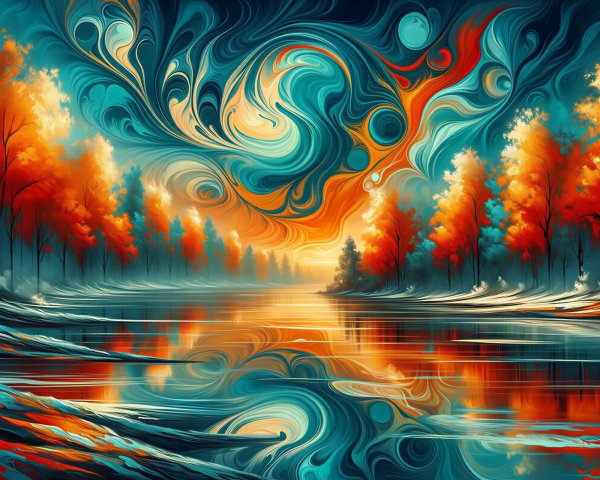 Vibrant Autumn Landscape with Colorful Sky and River