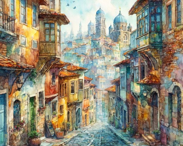 Charming Cobblestone Street in Picturesque Town