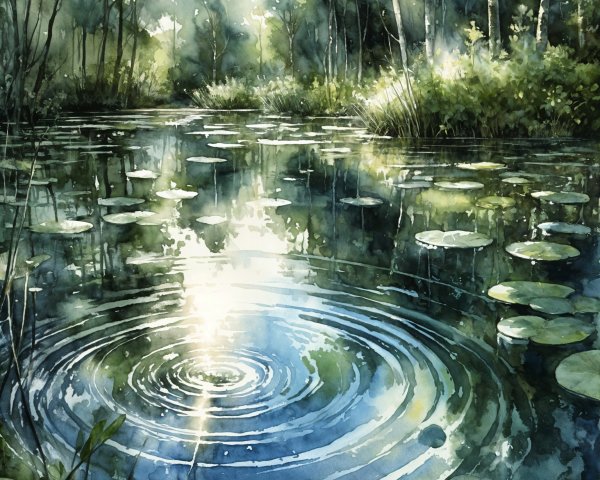 Tranquil Pond Surrounded by Lush Greenery