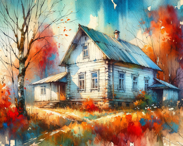 Wooden House Surrounded by Autumn Foliage and Trees