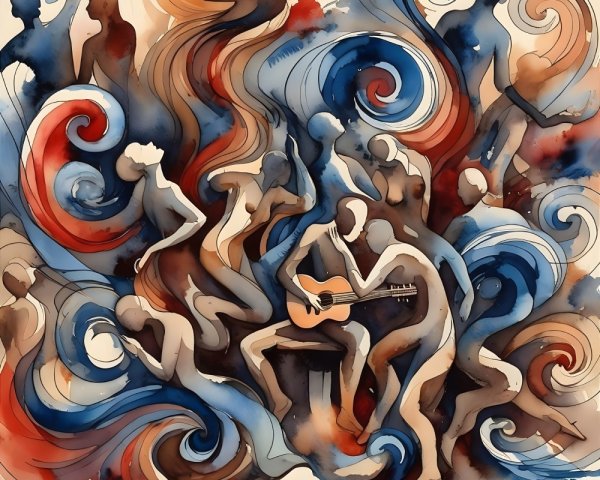 Abstract Dance Figures with Colorful Swirls