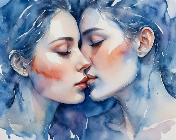 Watercolor Painting of Two Ethereal Women's Faces