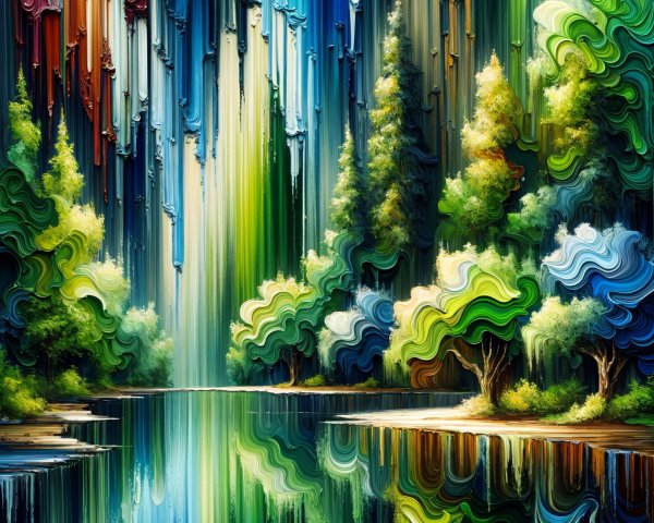 Vibrant Landscape with Colorful Waterfall Effect
