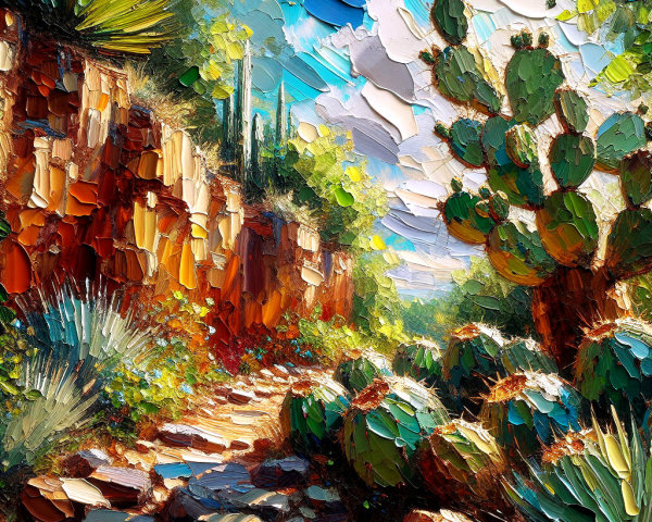 Vibrant Canyon Landscape with Sunlit Winding Path