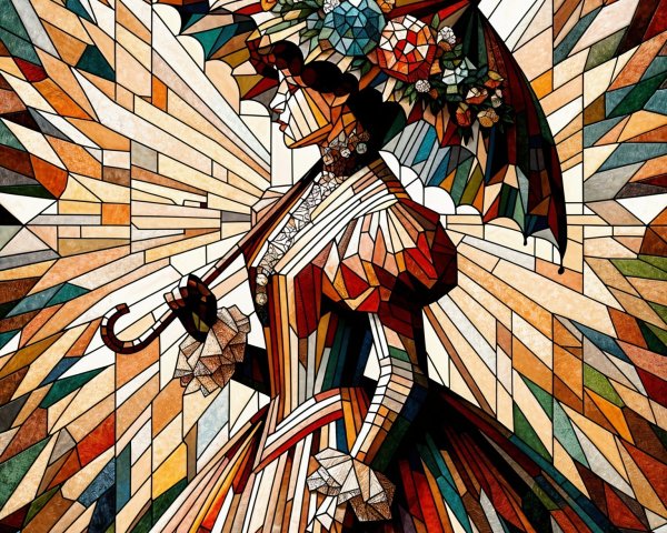 Stained-Glass Artwork of Elegantly Dressed Woman
