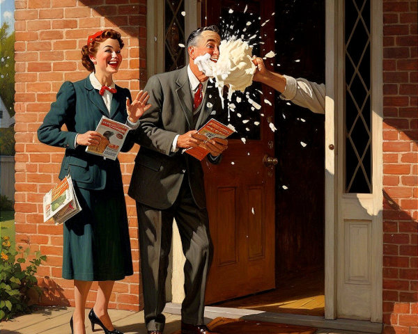Surprise Pie Moment Outside a Brick House