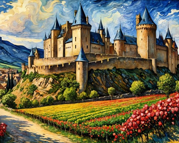 Majestic Castle on Rocky Hill Surrounded by Landscapes