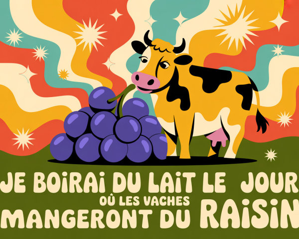 Cartoon Cow Eating Grapes in Whimsical Illustration