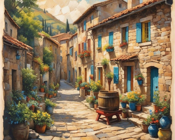 Charming Stone-Paved Street in Picturesque Village