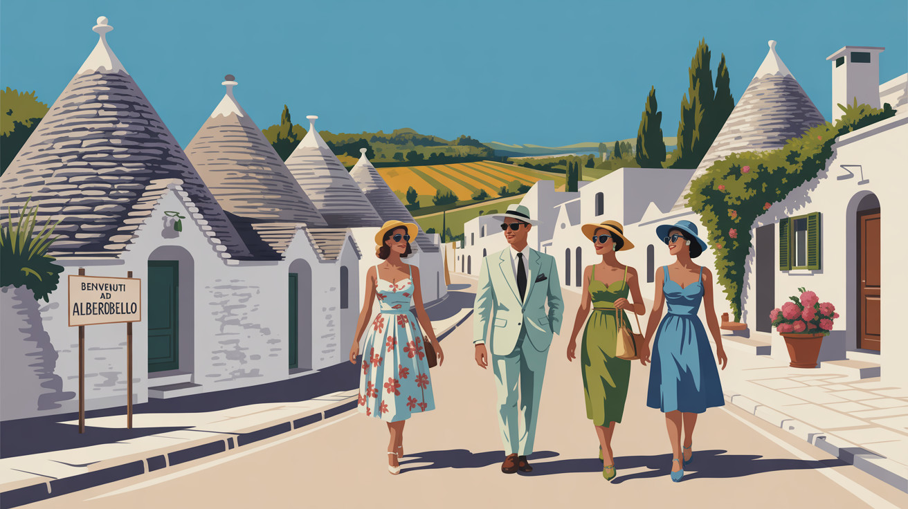 Stylish Figures in Traditional Trulli Houses of Alberobello