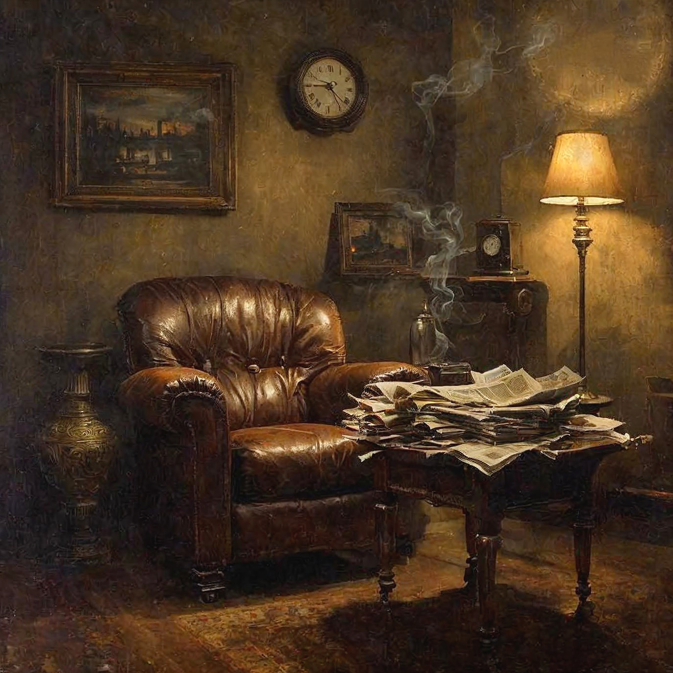 Cozy Room with Leather Armchair and Artwork
