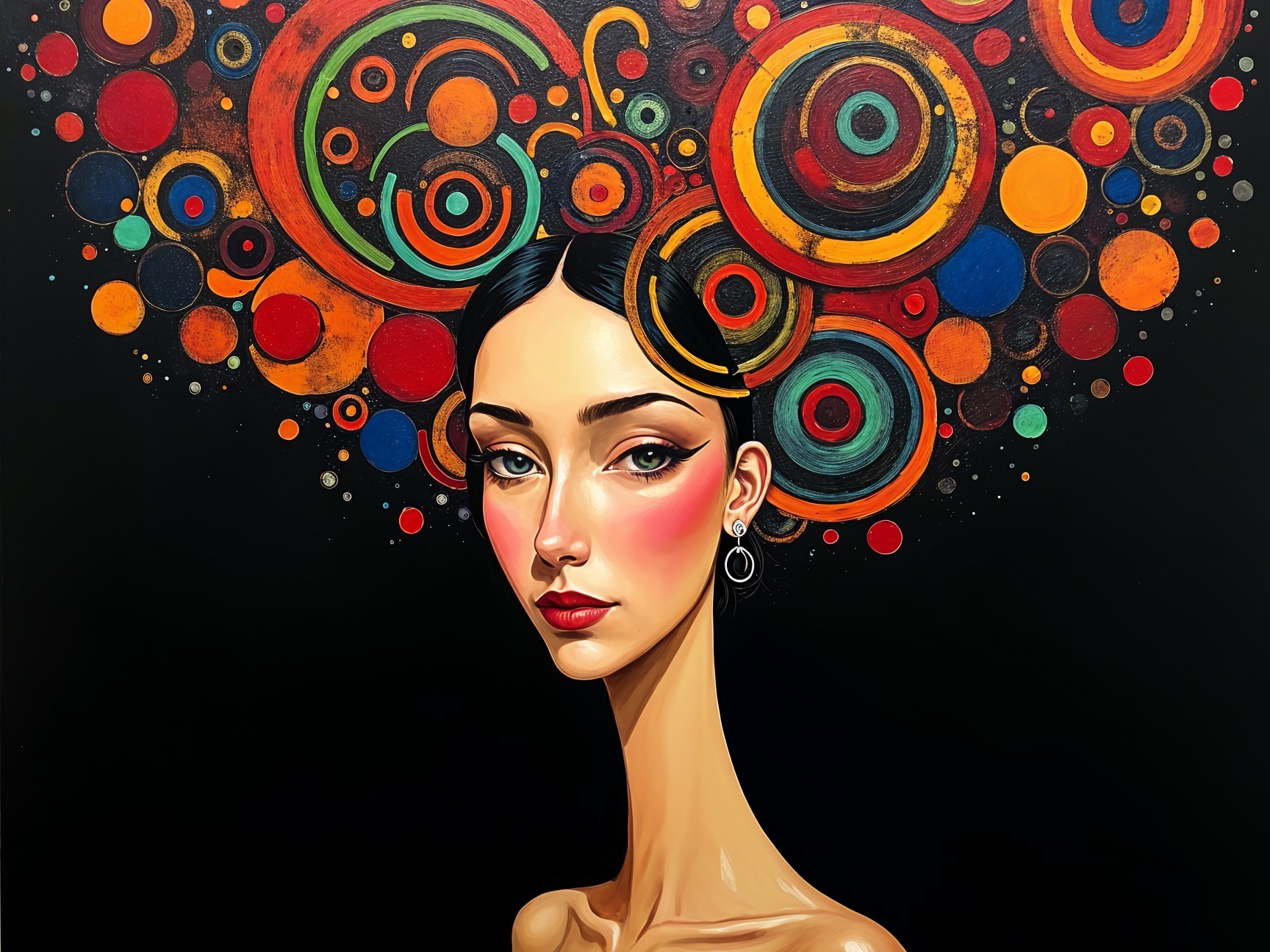 Portrait of a Woman with Colorful Circular Hair