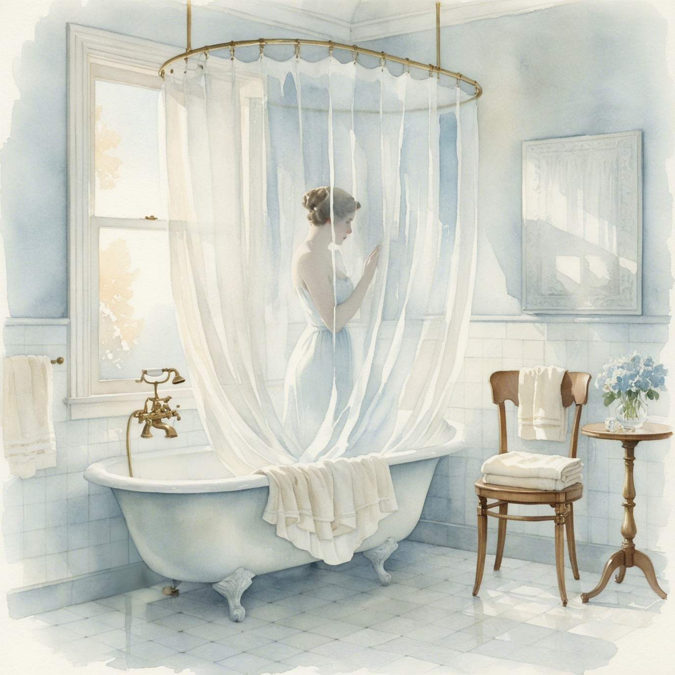 Serene Bathroom Scene with Vintage Clawfoot Bathtub