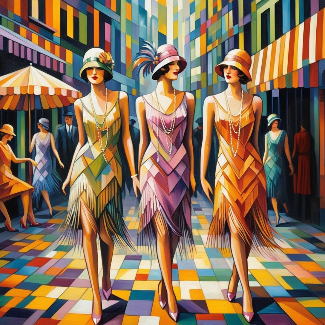 1920s Flapper Fashion in a Colorful Town Scene