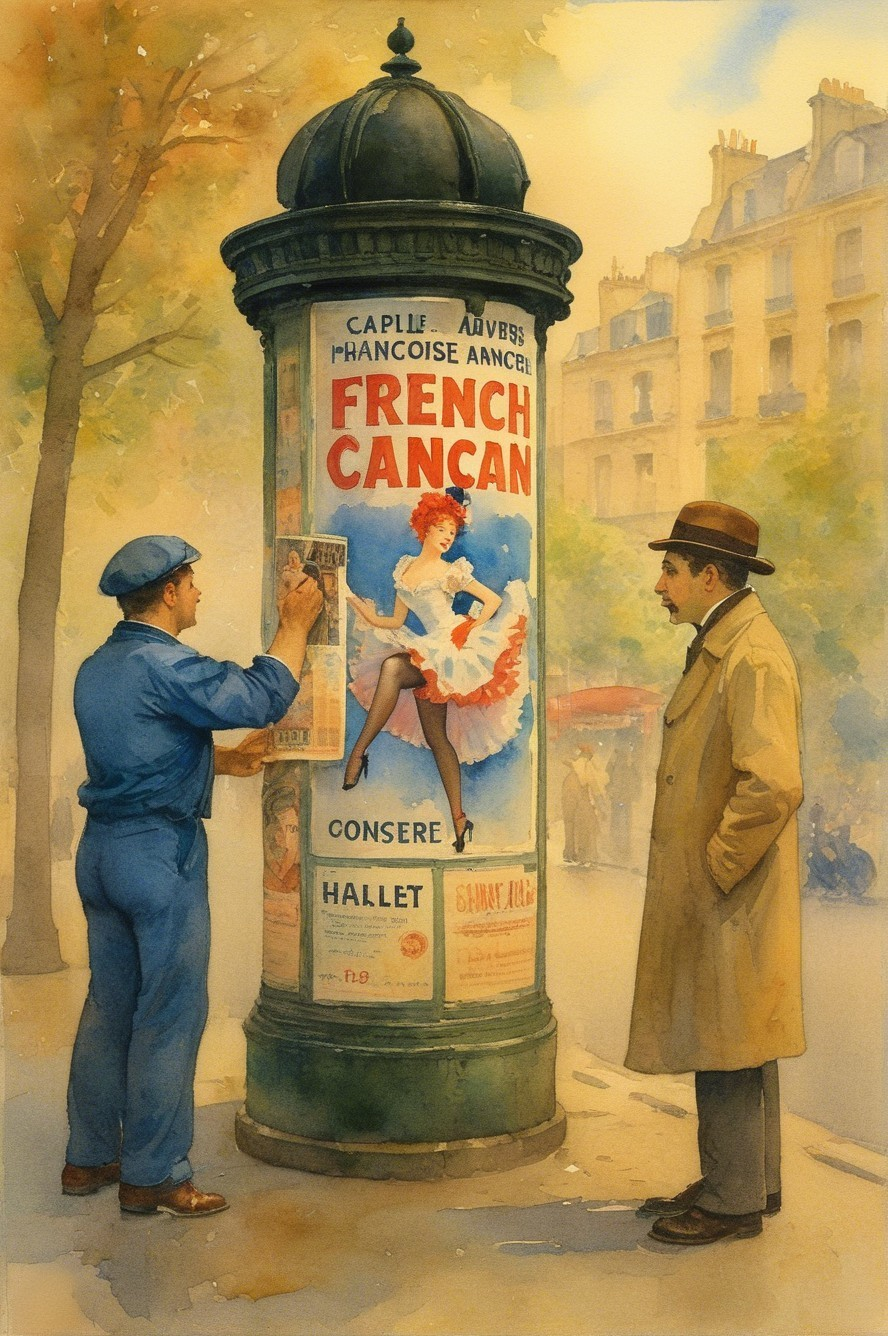 Colorful French Cancan Poster on Parisian Kiosk
