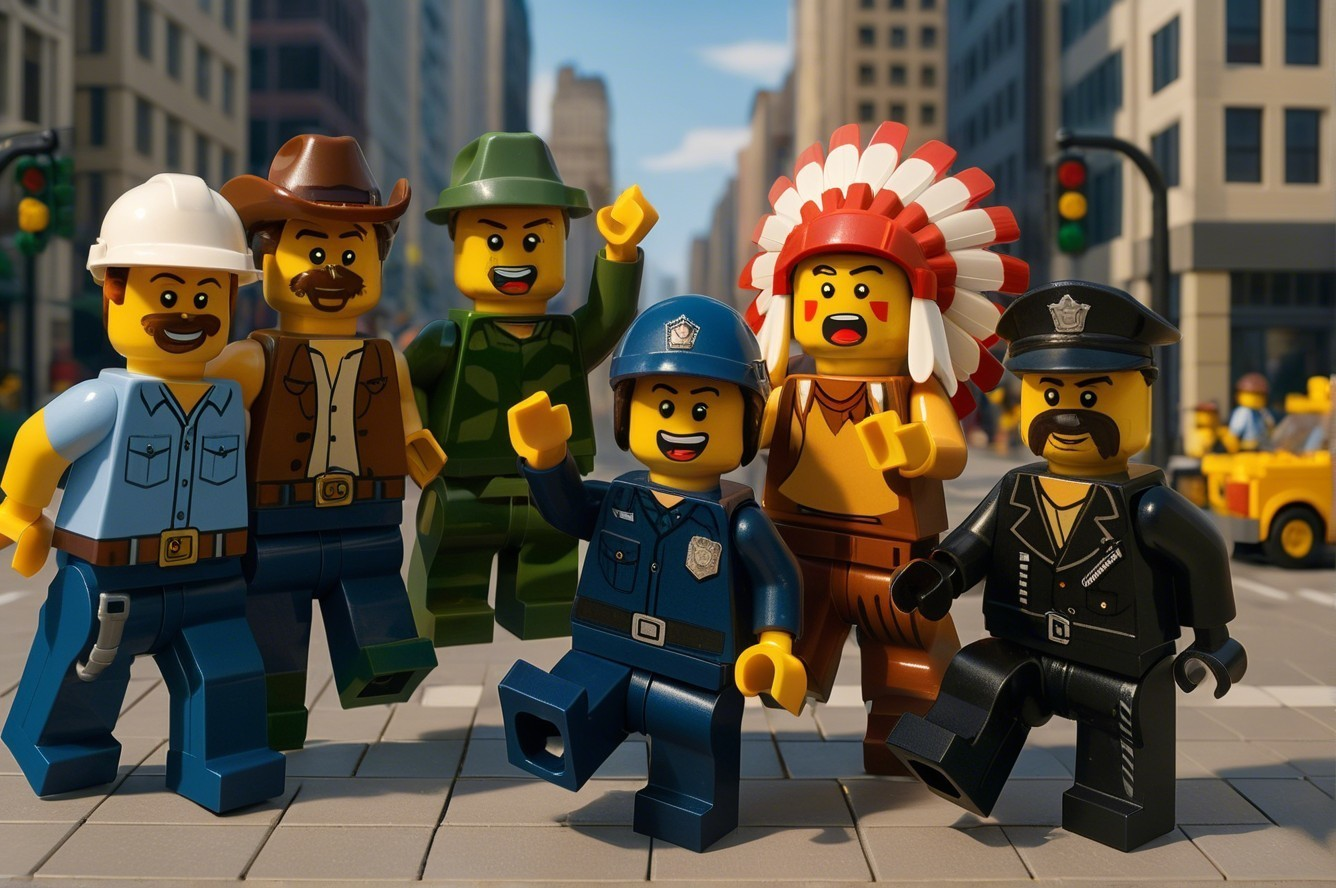 Diverse LEGO Minifigures in a Vibrant City Scene
