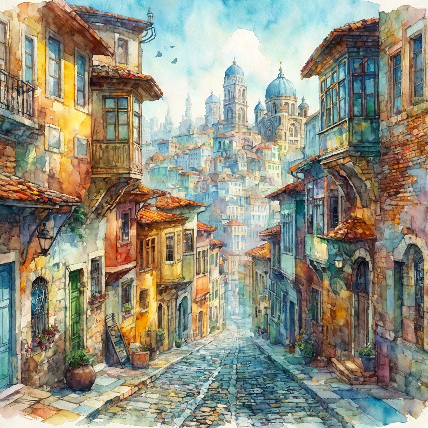 Charming Cobblestone Street in Picturesque Town