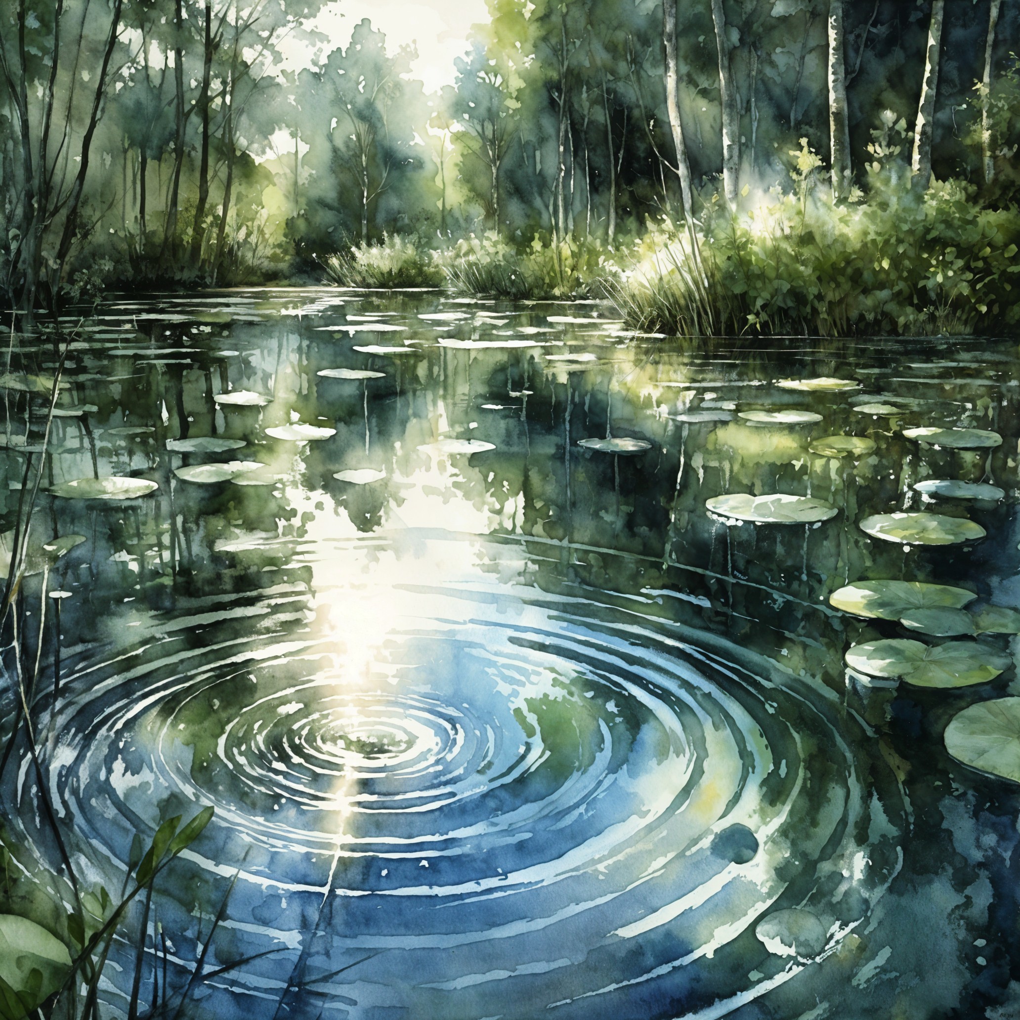 Tranquil Pond Surrounded by Lush Greenery
