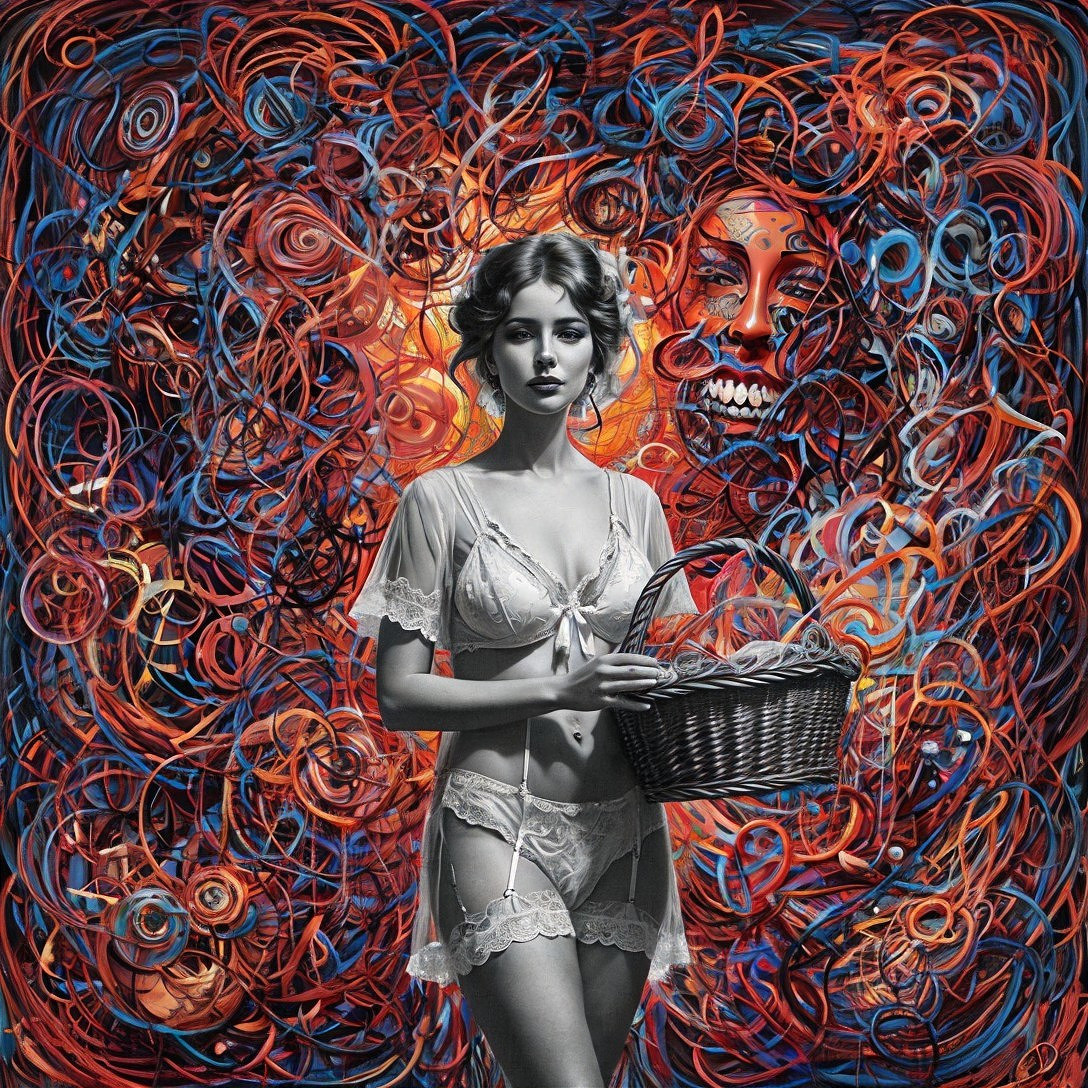 Woman in Lingerie Against Abstract Colorful Background