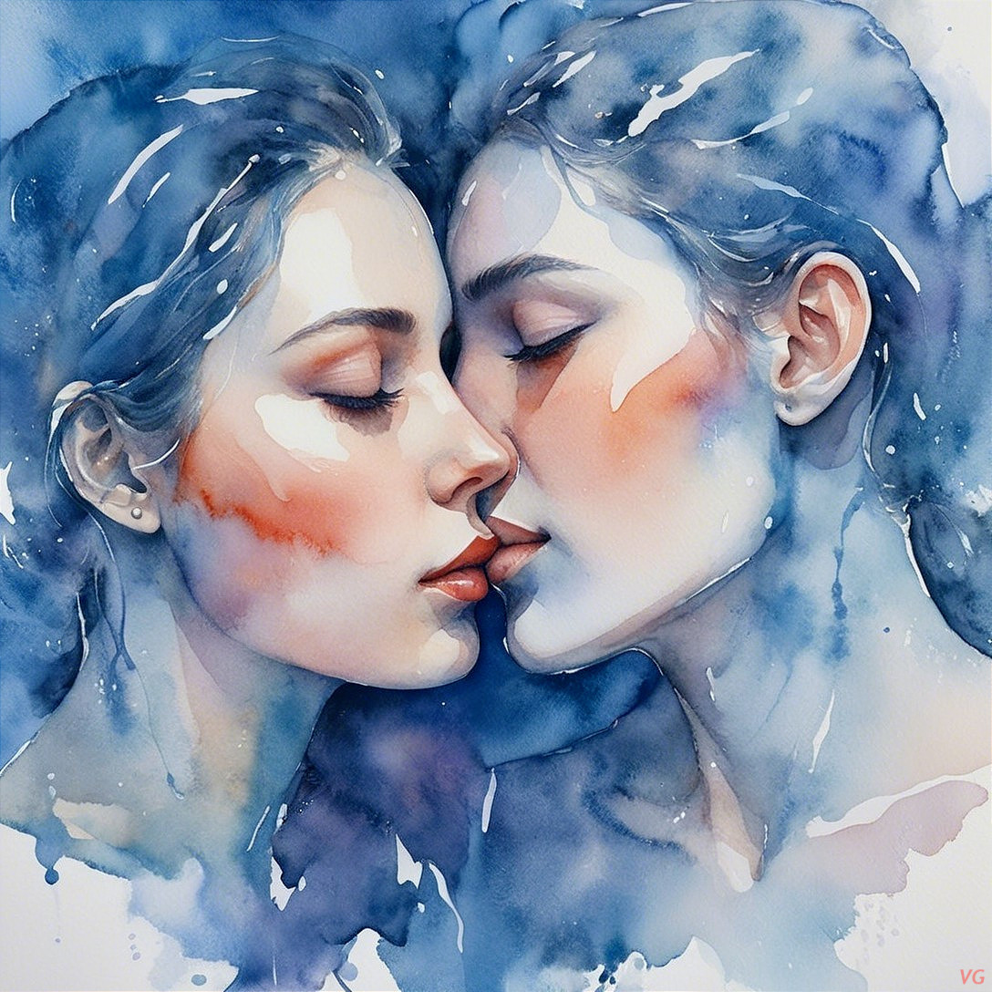 Watercolor Painting of Two Ethereal Women's Faces