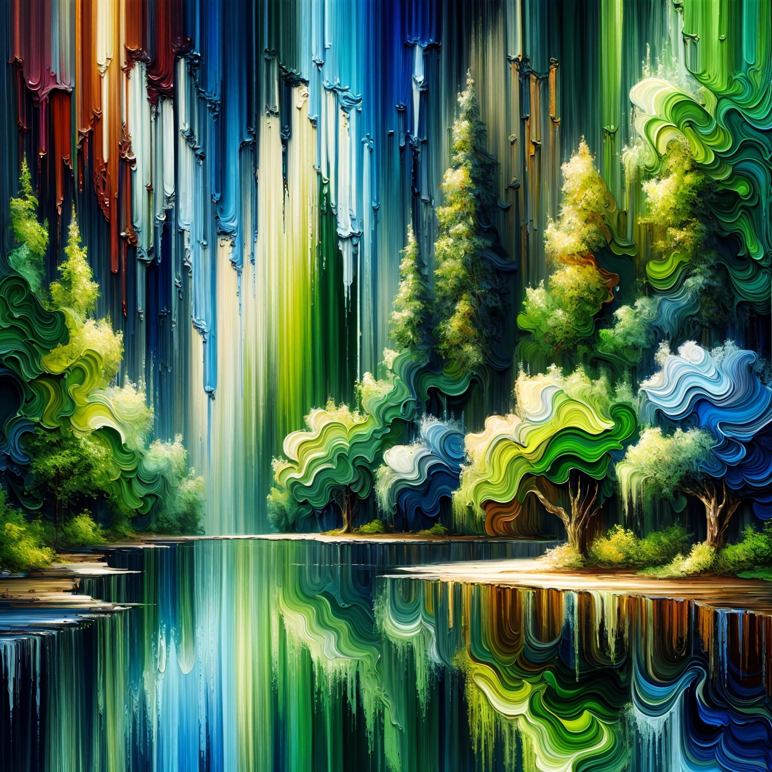 Vibrant Landscape with Colorful Waterfall Effect