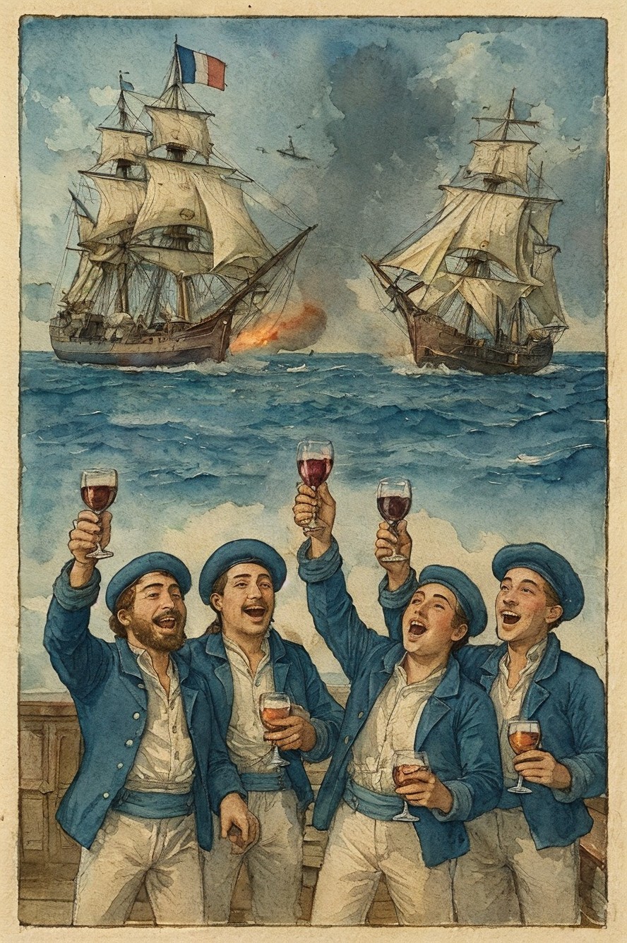 Celebration on a Ship with Sailors and Battle Scene