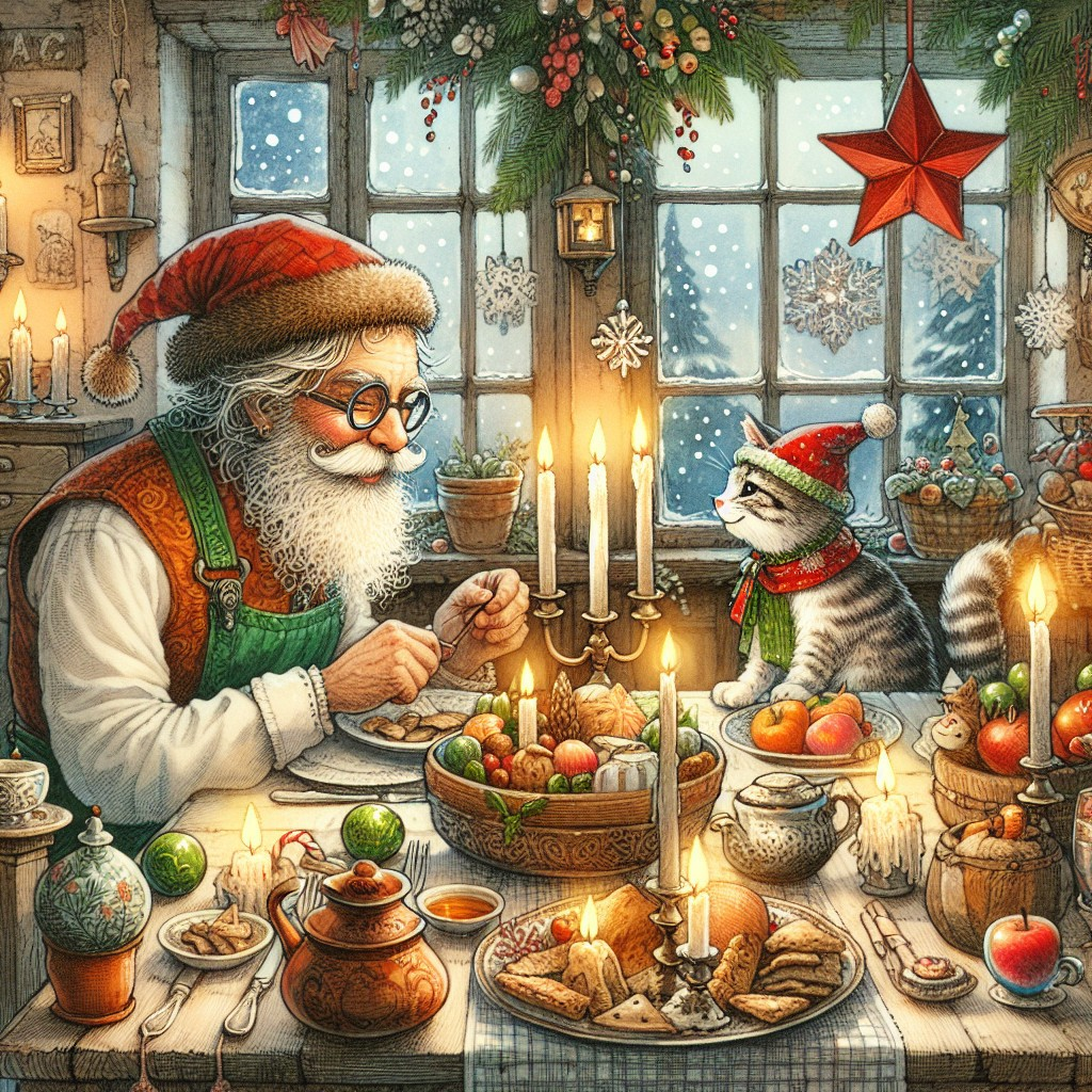 Cozy Christmas Scene with Festive Decorations and Food