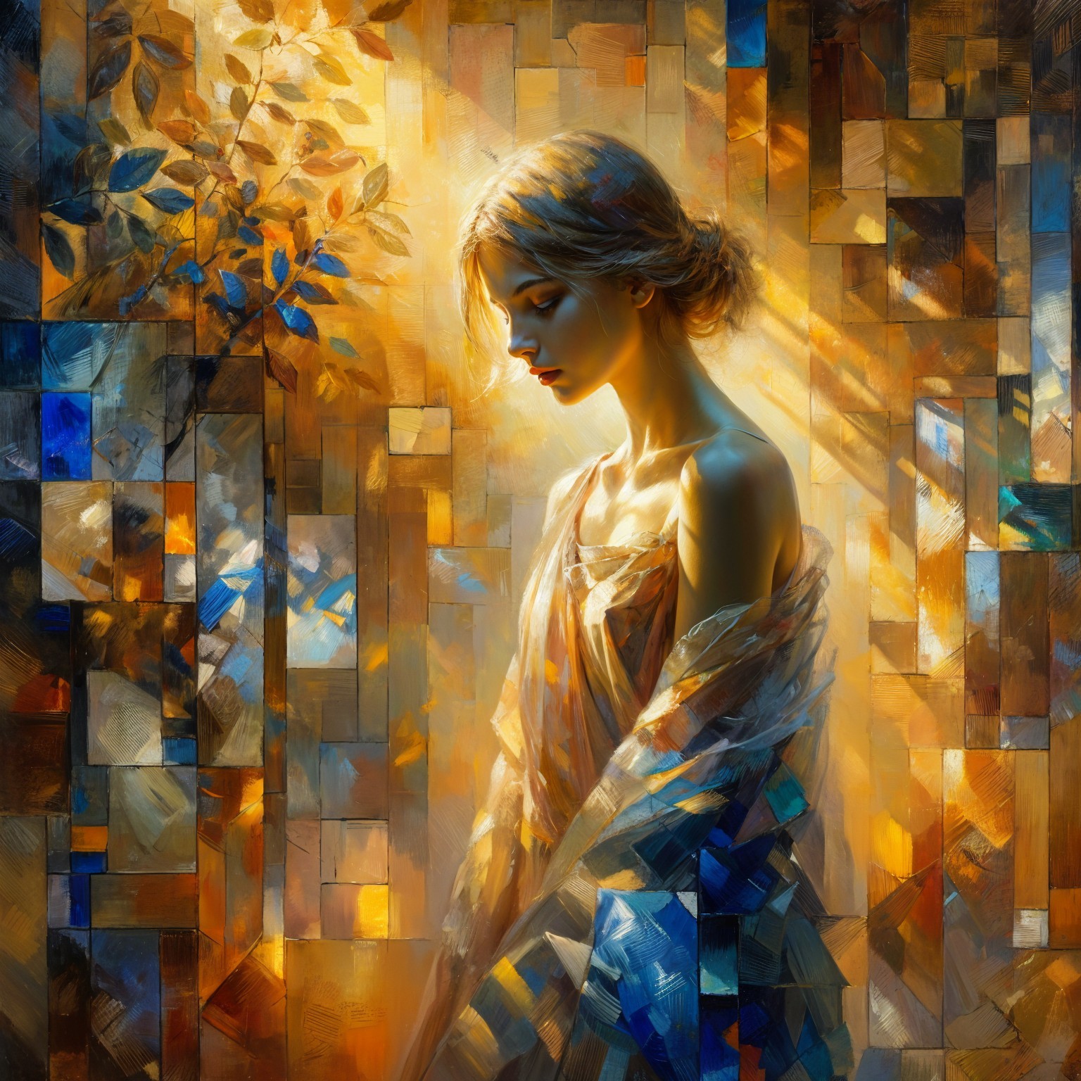 Serene Woman in Radiant Glow with Abstract Background