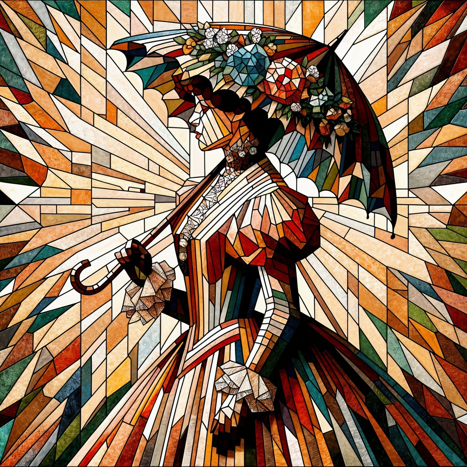 Stained-Glass Artwork of Elegantly Dressed Woman