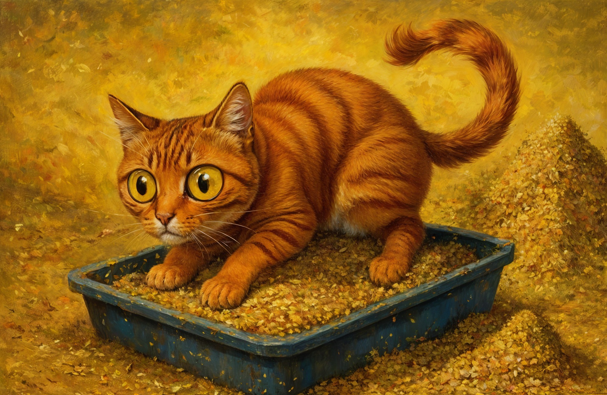 Playful Orange Tabby Cat in Autumn Leaves Scene
