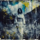 Woman in Kimono in Barren Forest with Eerie Atmosphere