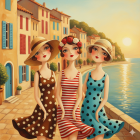 Elegant women in stylish summer dresses by the coast