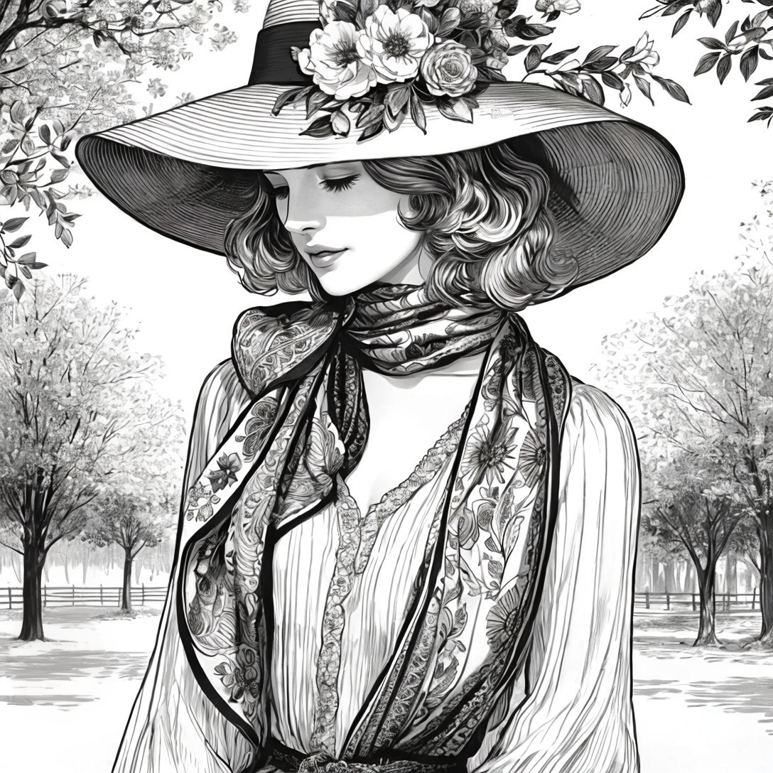 Graceful Woman in Serene Landscape in Black and White