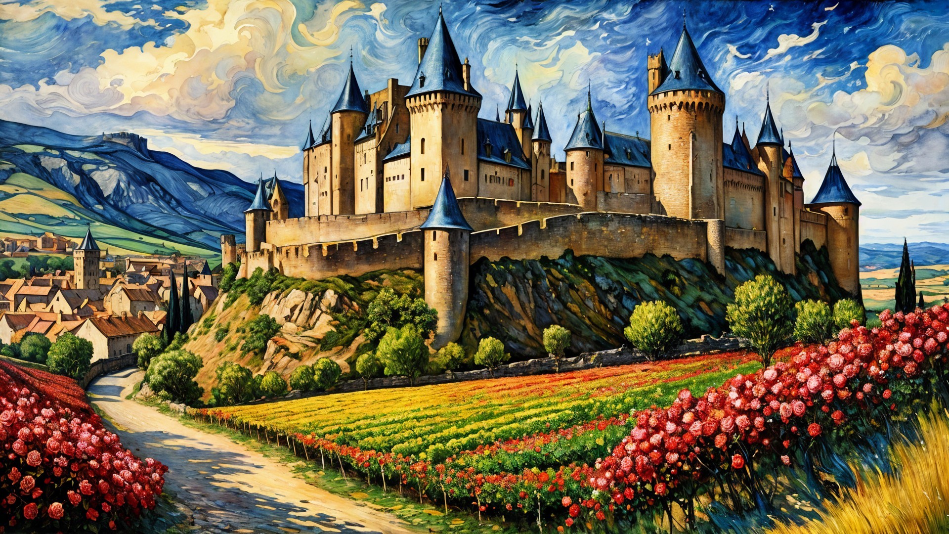 Majestic Castle on Rocky Hill Surrounded by Landscapes