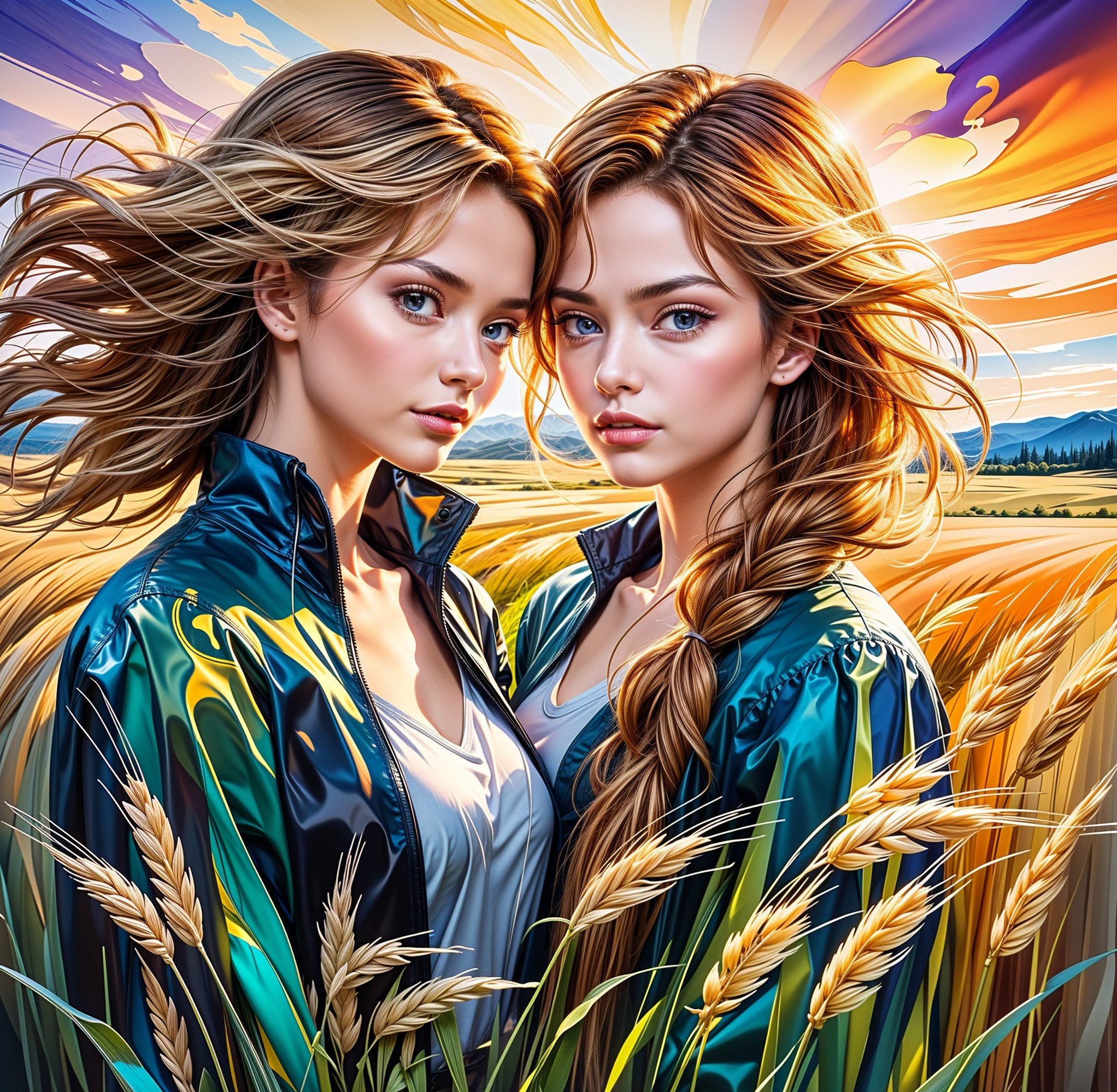 Young Women in Wheat Field at Sunset