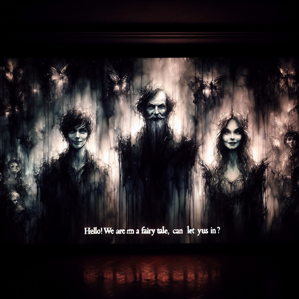 Dark Illustration of Three Enigmatic Figures with Shadows