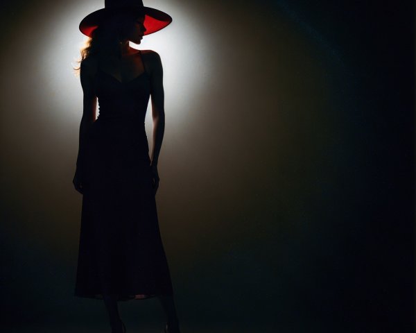 Silhouette of a Woman in Dark Dress and Hat