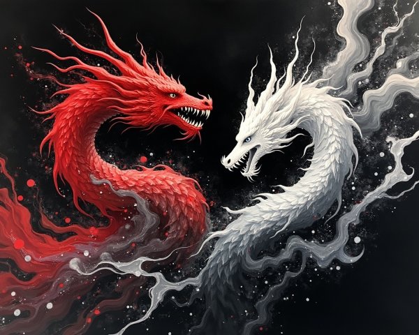 Dragons in Dynamic Contrast Against a Dark Background