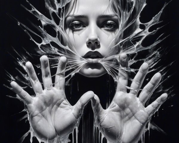 Monochromatic Portrait of a Woman with Dramatic Expression