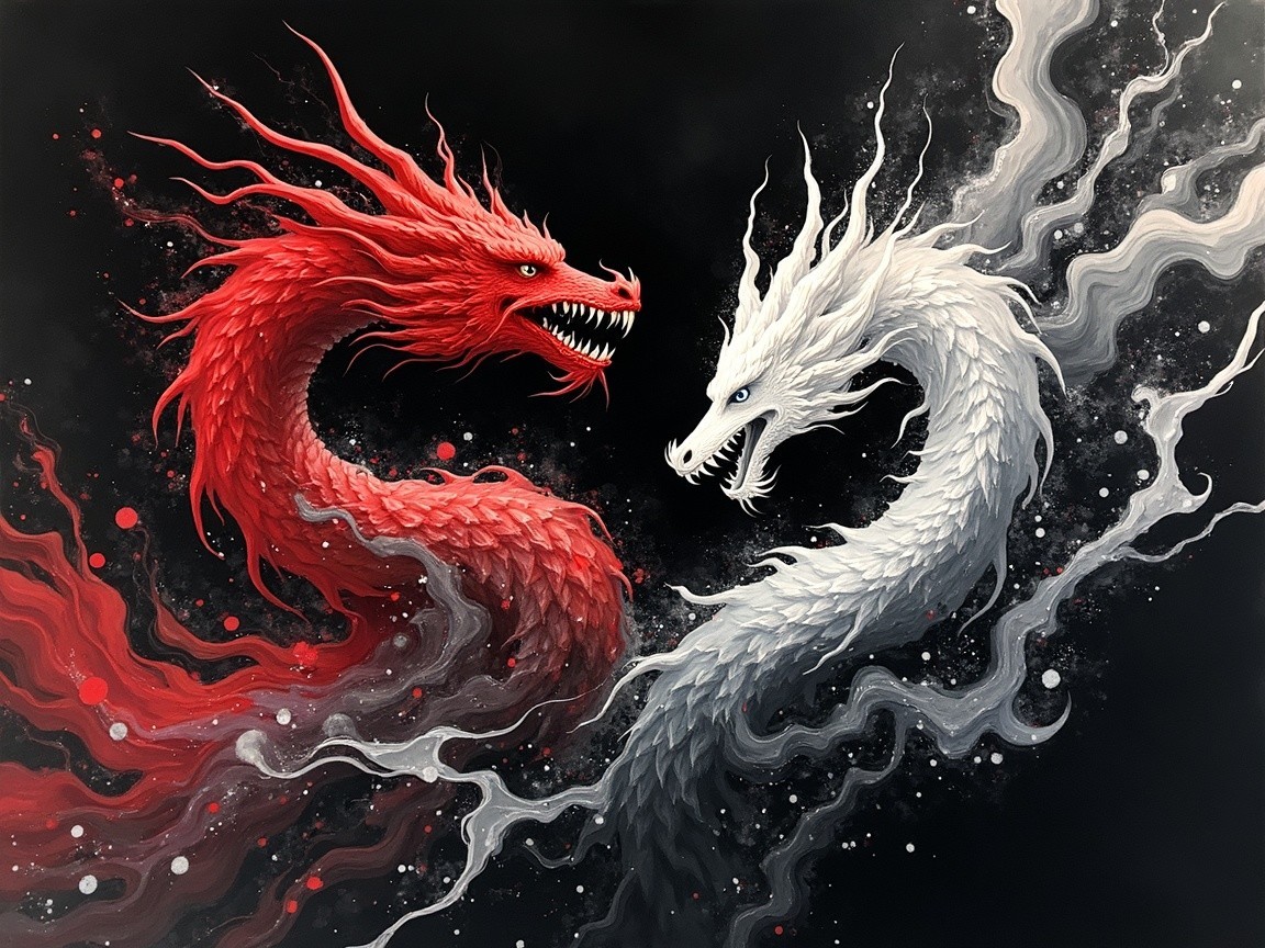 Dragons in Dynamic Contrast Against a Dark Background